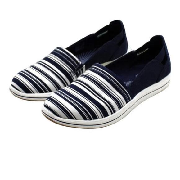 Clarks cloudstepper slip on women’s size 11 navy and white - Picture 1 of 12